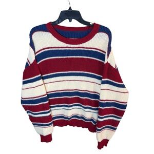 NWOT Striped Red, Blue, Cream Women's Super Soft Acrylic Y2K Vibe Sweater-M